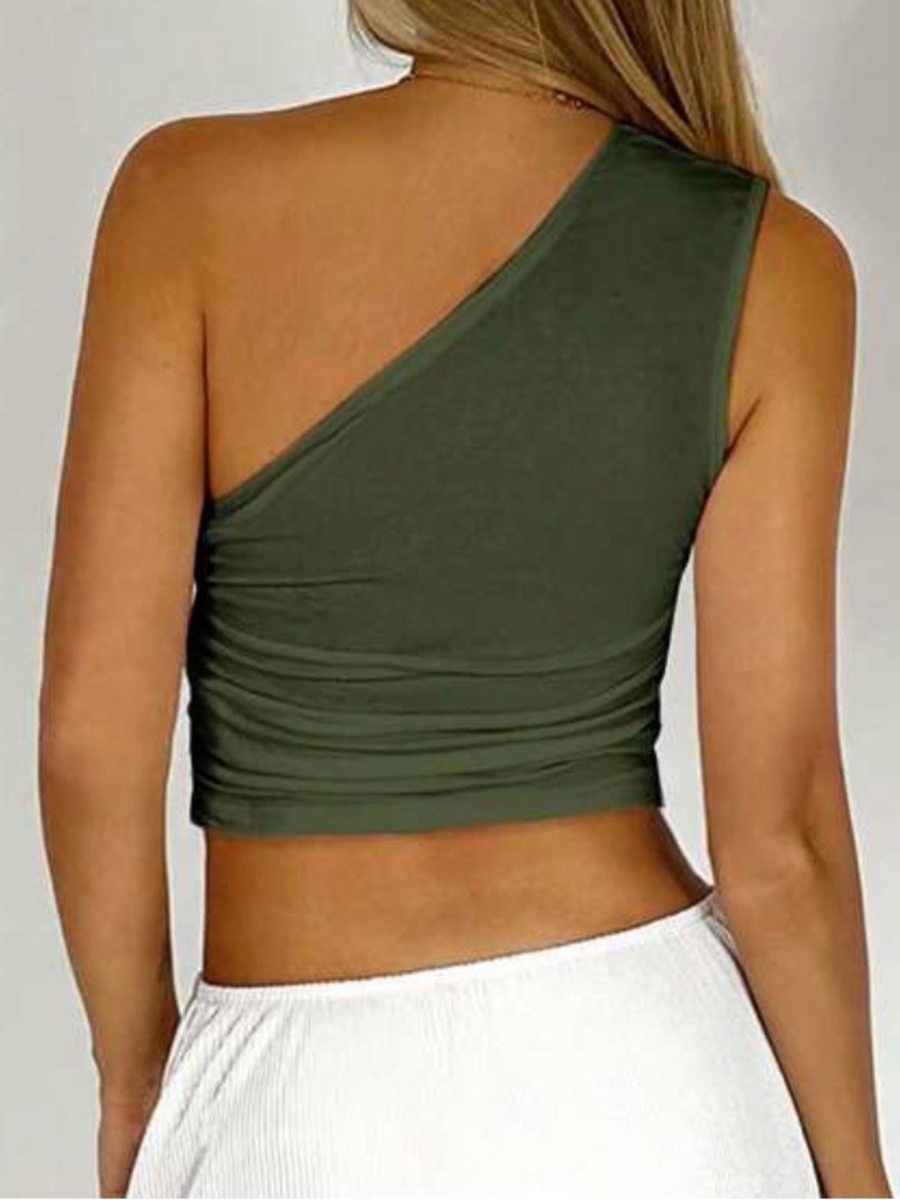 Olive Green One Shoulder Crop Top | Size Small - Picture 2 of 4